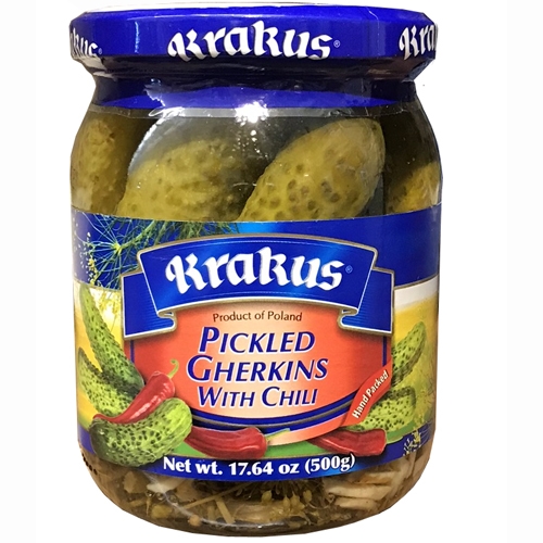KRAKUS Ogorki korniszony z Chili 500g Pickled gherkins with chili