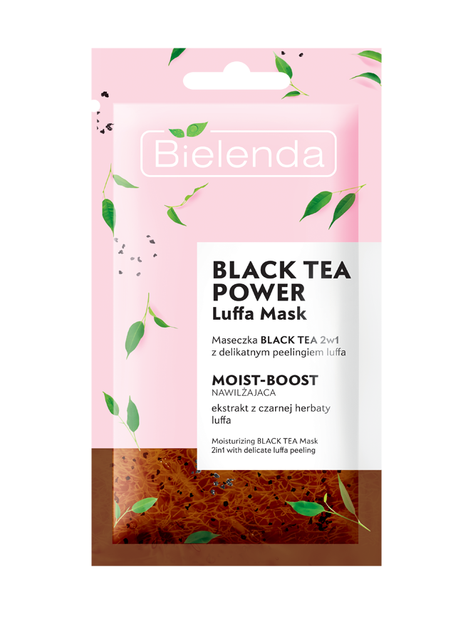 BIELENDA Maseczka nawilzajaca Black Tea 2w1 z peelingiem luffa 8g - Moisturizing 2in1 mask with luffa scrub