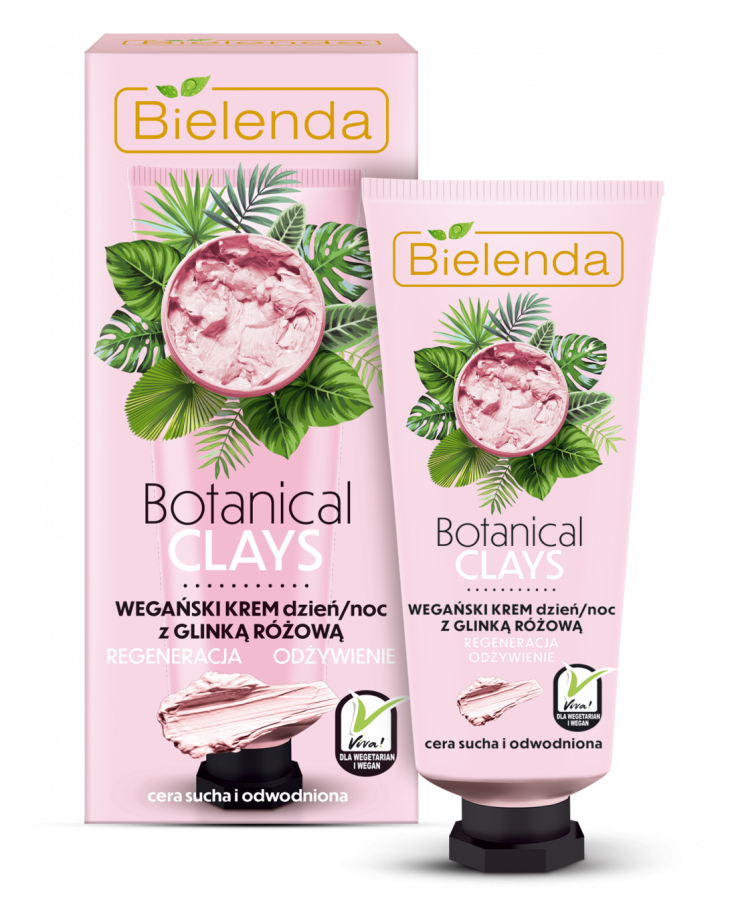 BIELENDA Botanical Clays Krem Weganski z glinka rozowa dzień/noc 50ml - Vegan face cream with pink clay day/night