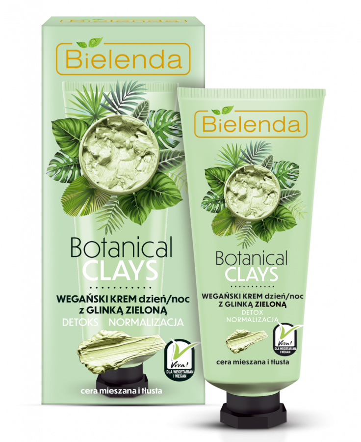 BIELENDA Botanical Clays Krem Wegański z glinka zielona dzień/noc 50ml - Vegan face cream with green clay day/night