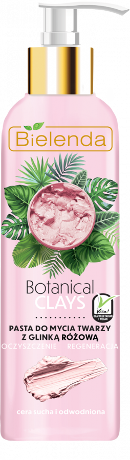 BIELENDA Botanical Clays Pasta Wegańska do mycia twarzy z glinka rozowa 190g - Vegan paste for face cleansing with pink clay