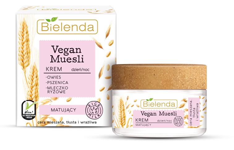 BIELENDA Vegan Muesli Krem Matujacy 50ml - Mattifying cream oat + wheat + rice milk