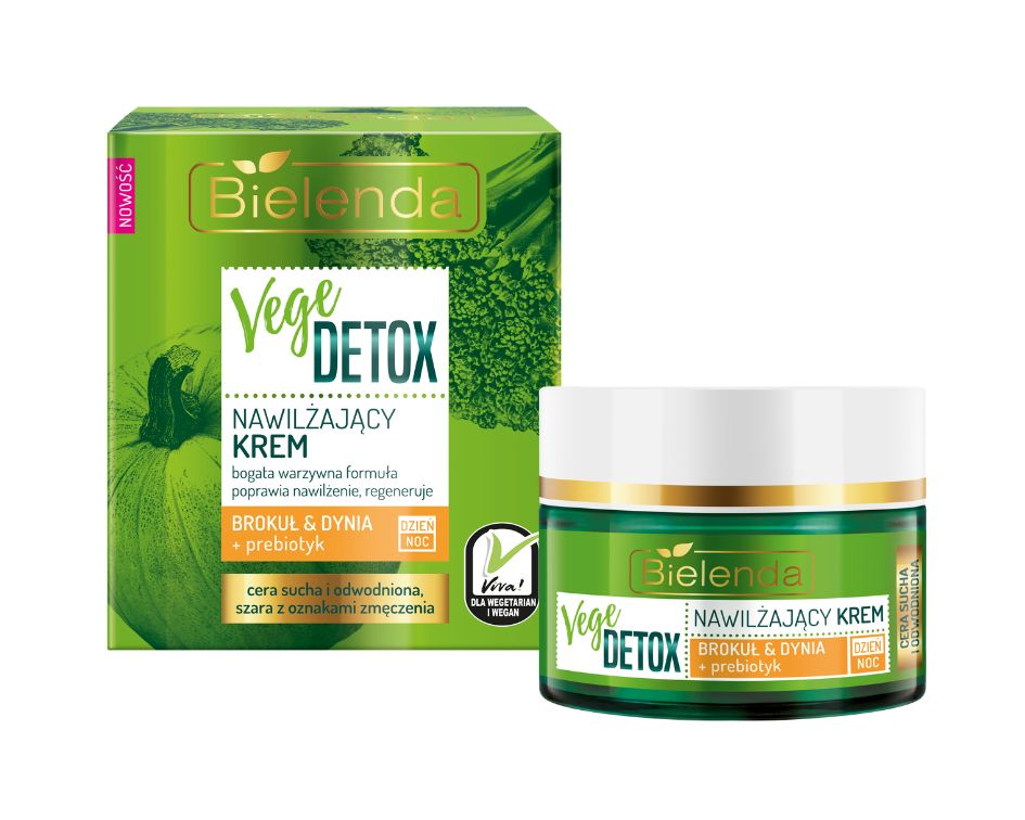BIELENDA Vege Detox Krem Nawilżający do cery suchej dzień/noc 50ml - Moisturizing face cream dry skin Broccoli, Pumpkin, prebiotic