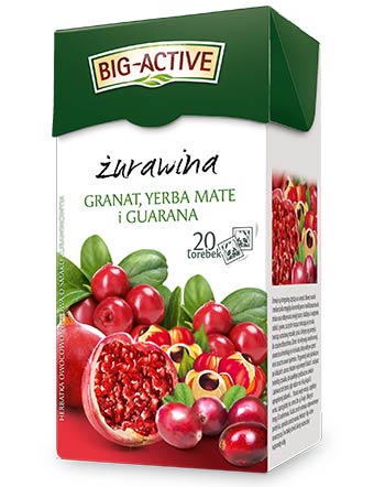 BIG ACTIVE Herbata zurawina, granat, yerba mate i guarana 45g - Cranberry, pomagranate, yerba mate & guarana tea