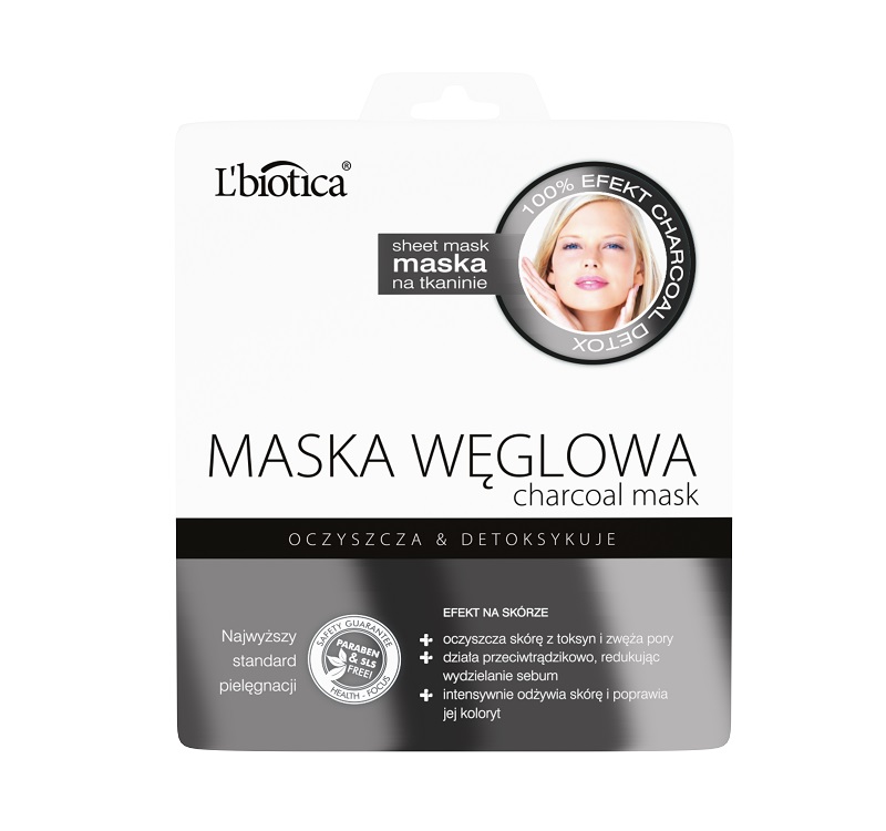 L'BIOTICA Maseczki Na Tkaninie Maska Weglowa Oczyszcza i detoksykuje 23ml - Charcoal sheet face mask