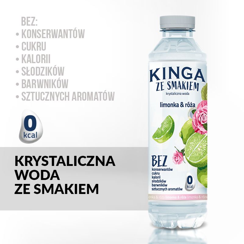KINGA ze smakiem Woda niegazowana Limonka & roza 555ml - Natural water Lime & rose