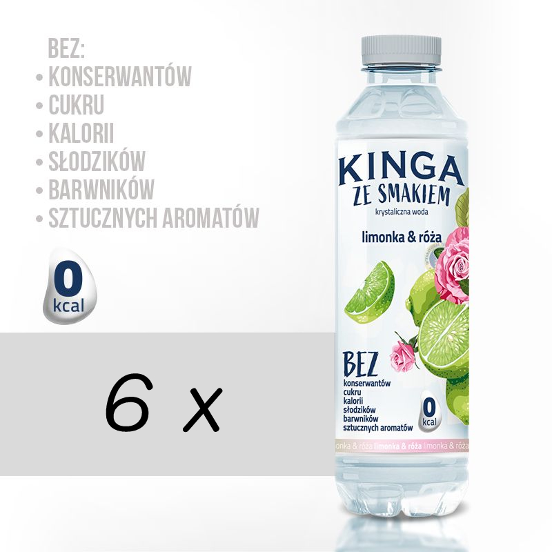 KINGA ze smakiem Woda niegazowana Limonka & roza Box 6 x 555ml - Natural water Lime & rose