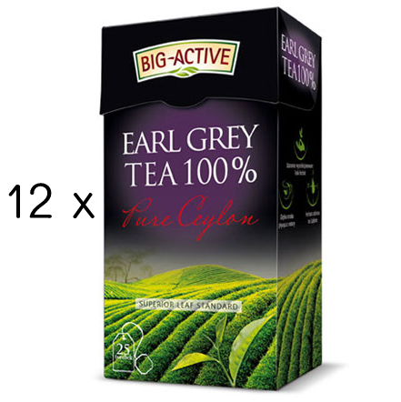 BIG ACTIVE Herbata czarna Pure Ceylon Earl Grey - ekspresowa Box 12 x (25 Torebek) 50g - Earl Grey tea, 25 bags
