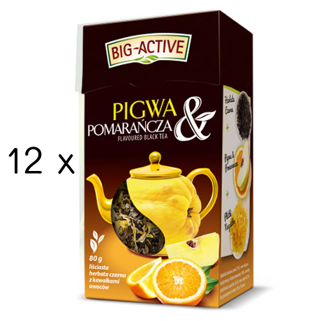 BIG ACTIVE Herbata czarna pigwa z pomarancza (sypka) Box 12 x 80g - Black tea with quince and orange - loose