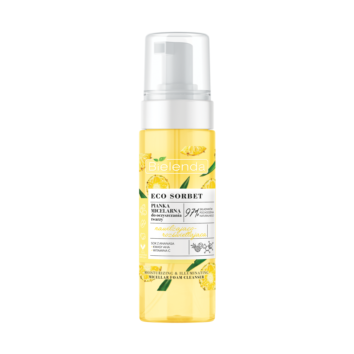 BIELENDA Eco Sorbet Ananas Pianka micelarna do oczyszczania twarzy nawilzajaco - rozswietlajaca 150ml - Moisturizing and brightening micellar cleansing foam