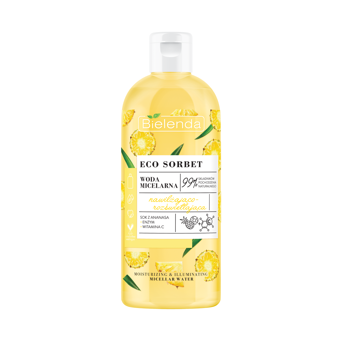 BIELENDA Eco Sorbet Ananas Woda micelarna nawilzajaco - rozswietlajaca 500ml - Moisturizing and brightening micellar water