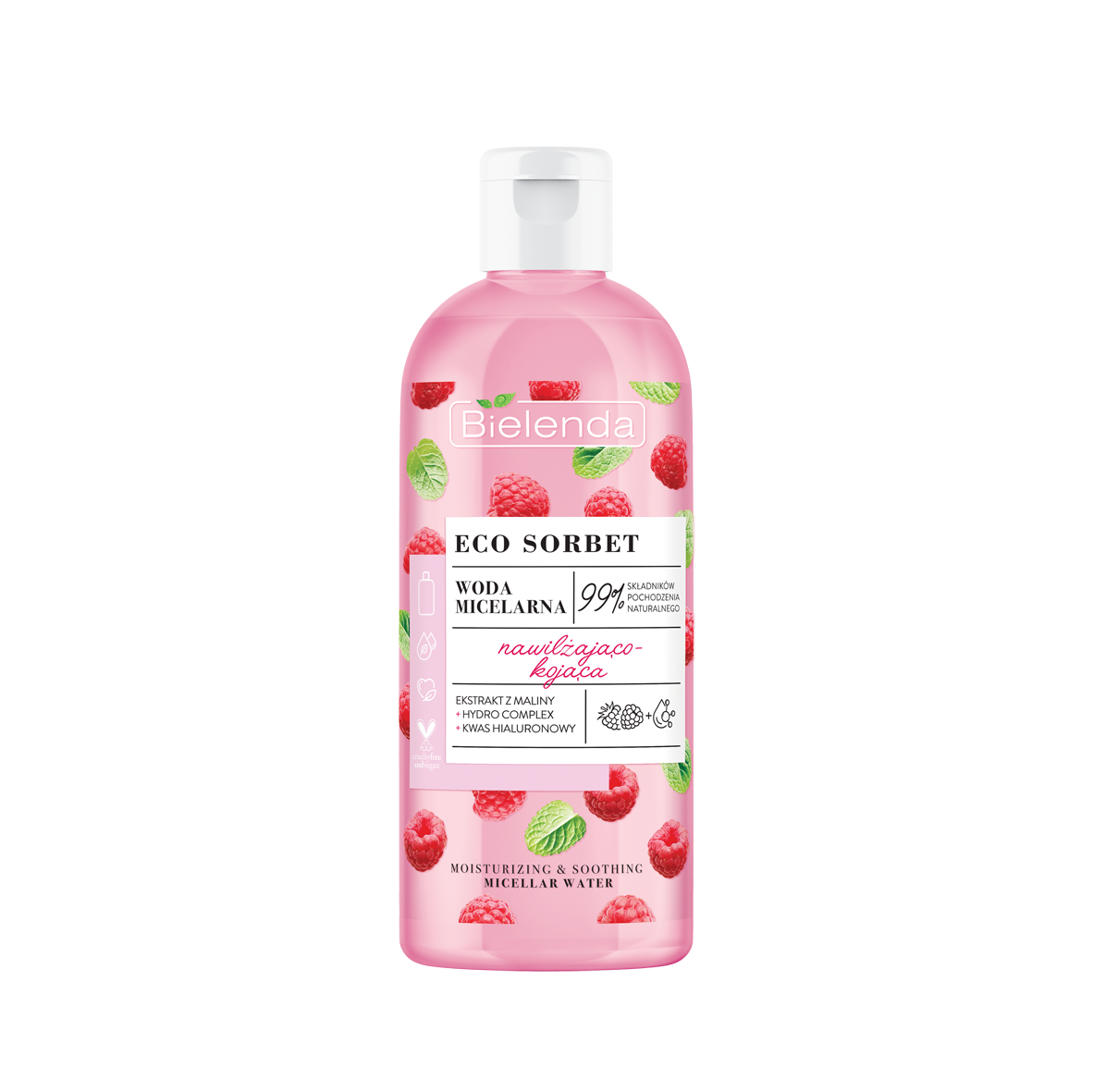 BIELENDA Eco Sorbet Malina Woda micelarna nawilzajaco - kojaca 500ml - Moisturizing and soothing micellar water