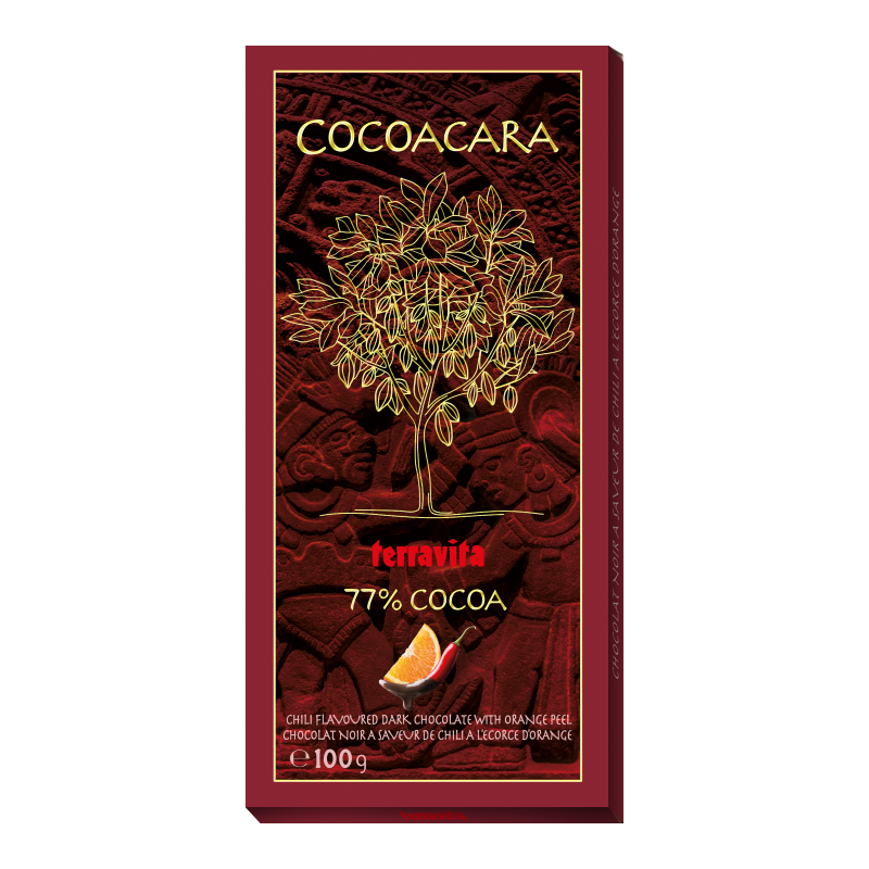 Terravita Czekolada 77% kakao ze skórką pomarańczy i chilli100g/ Bitter chocolate w/orrange peel and chilli