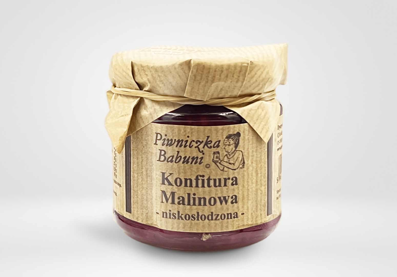 KONFITURA MALINOWA NISKOSŁODZONA PIWNICZKA BABUNI 210g